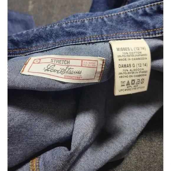 Levi's Western Pearl Snap Button Up Shirt‎ Womens Large L Dark Wash Denim - Picture 7 of 16